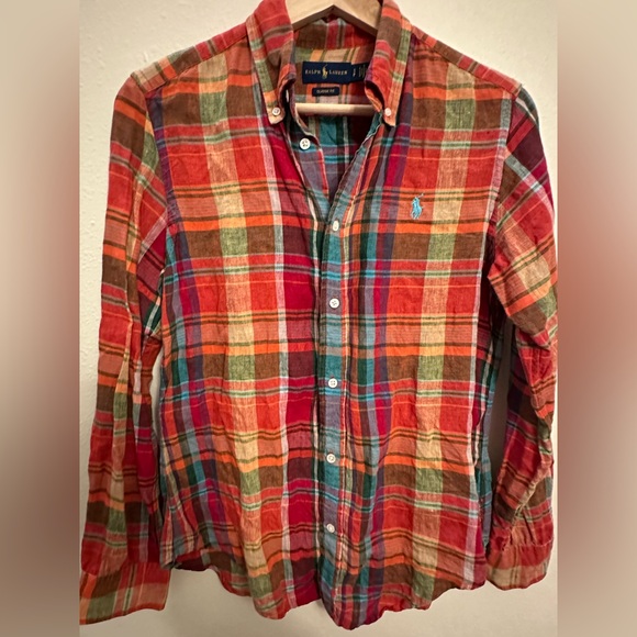 Ralph Lauren Tops - Ralph Lauren Vibrant Plaid Button-Down Shirt 100% Linen size S